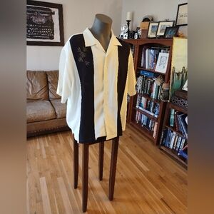 Cubavera Short Sleeve Shirt Cream With Black Panels Size 2X/2T